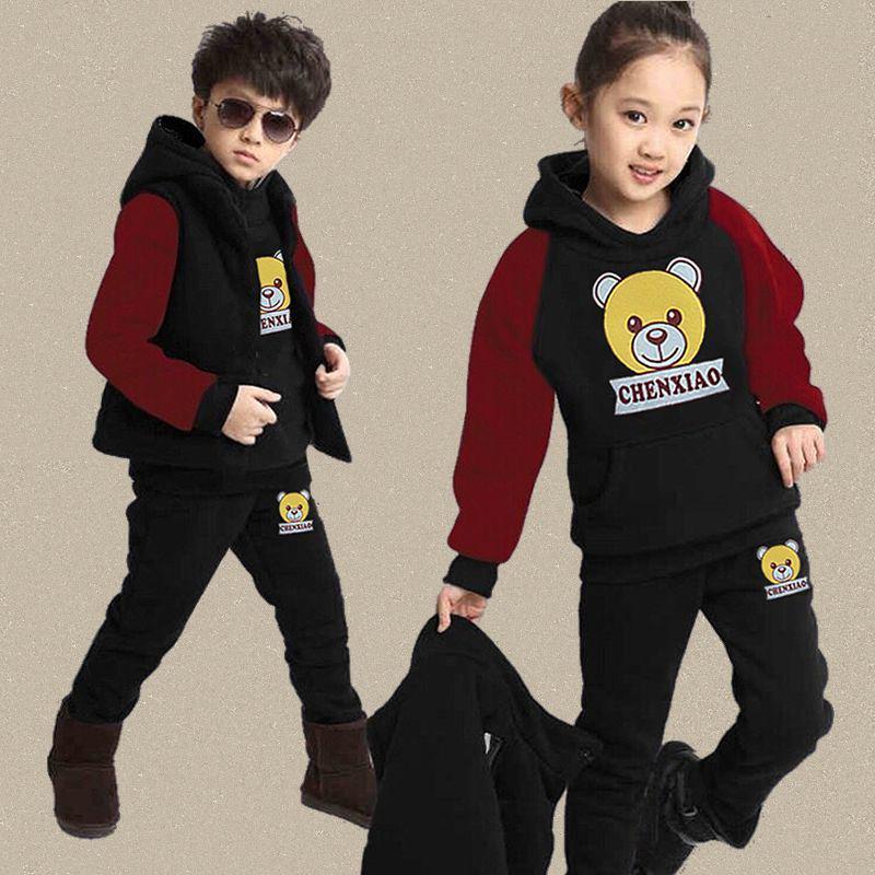 Children's Autumn & Winter Clothing Set: Velvet-Lined Three-Piece Suit for Kids Aged 4-9, Boys' and Girls' Sweatshirts Included.