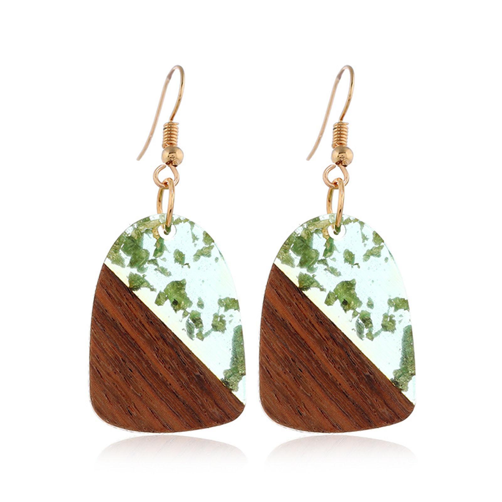 

Vintage Resin Wood Effect Resin Ear Wire Hook Earrings Gold Color Multicolor Geometric Splicing Pendant Drop Earrings For Women светло-зеленый