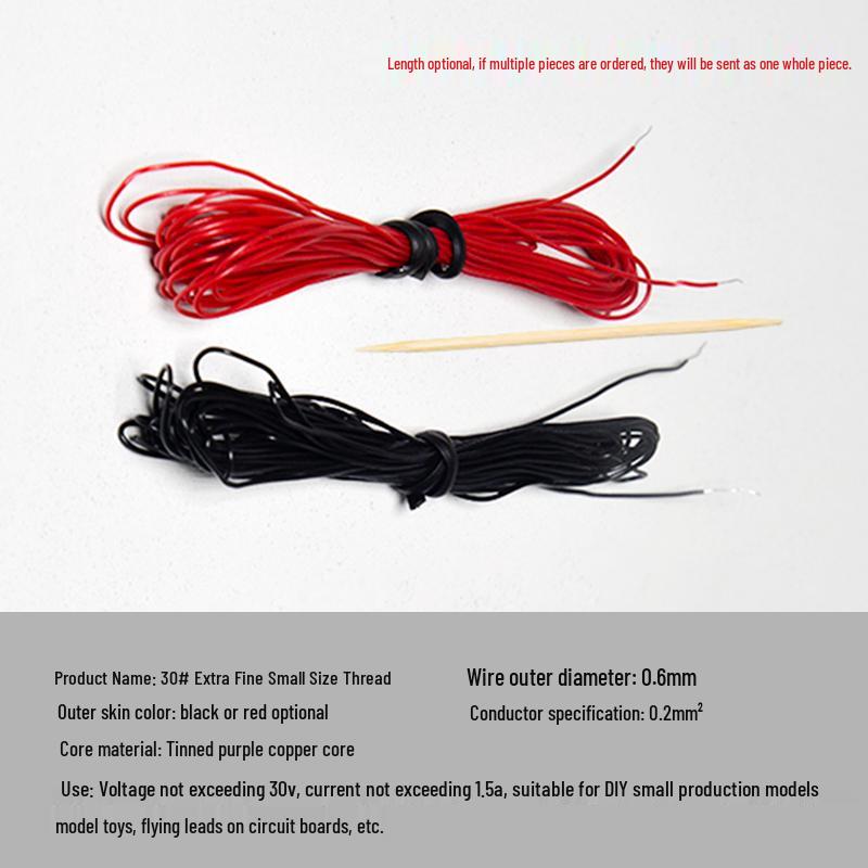 Handmade DIY 1mm Copper Core Wire Toy - Red/Black DC Circuit Leads