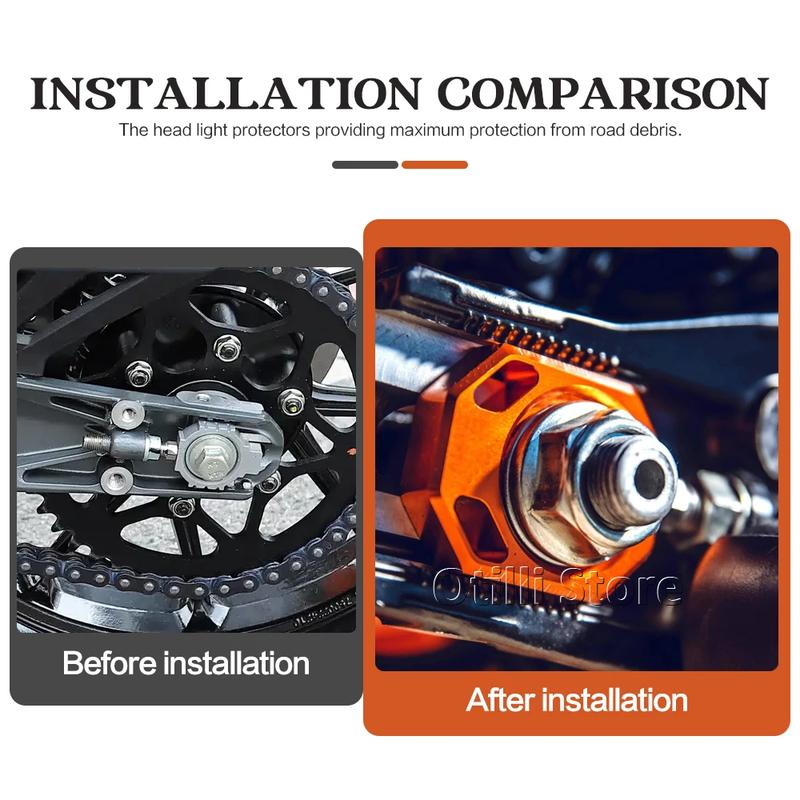 CNC Aluminum Rear Chain Adjuster Axle Block Motorcycle Accessories For DUKE 390 125 Duke390 Duke125 2024 2025 Orange With Logo