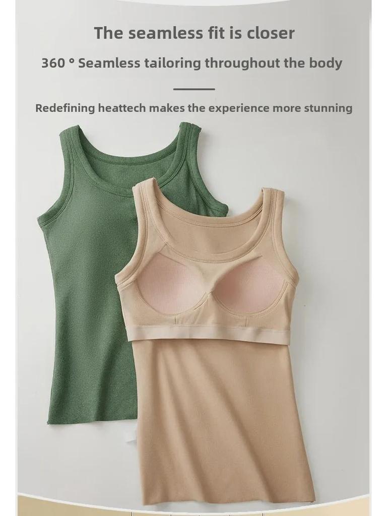 Women's Round Neck Tie Warm Vest with Chest Pad and Velvet Lining Winter Base Layer