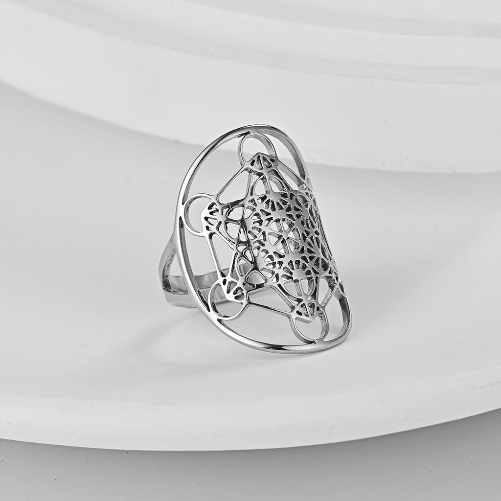 Sacred Geometry Jewelry Metatron Cube Ring Angel Seal Archangel Protection Statement Hollowed Rings for Women Magic Hexagram
