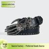 Trendy Men's Leather Belt with Skull Heart Design, Punk Style Snap Buckle, Casual Trouser Accessory