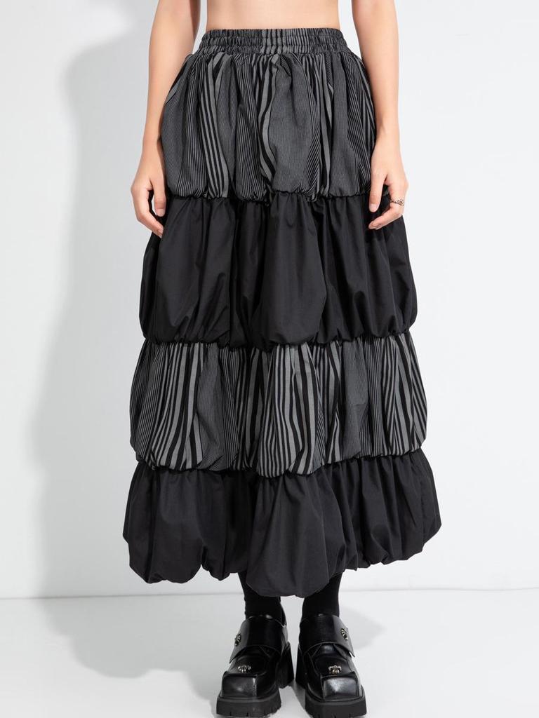 Nouvelle Jupe Midi Patchwork Taille Haute 2025 - Style Lanterne Bouffante pour Femmes pour le Printemps et l'Automne