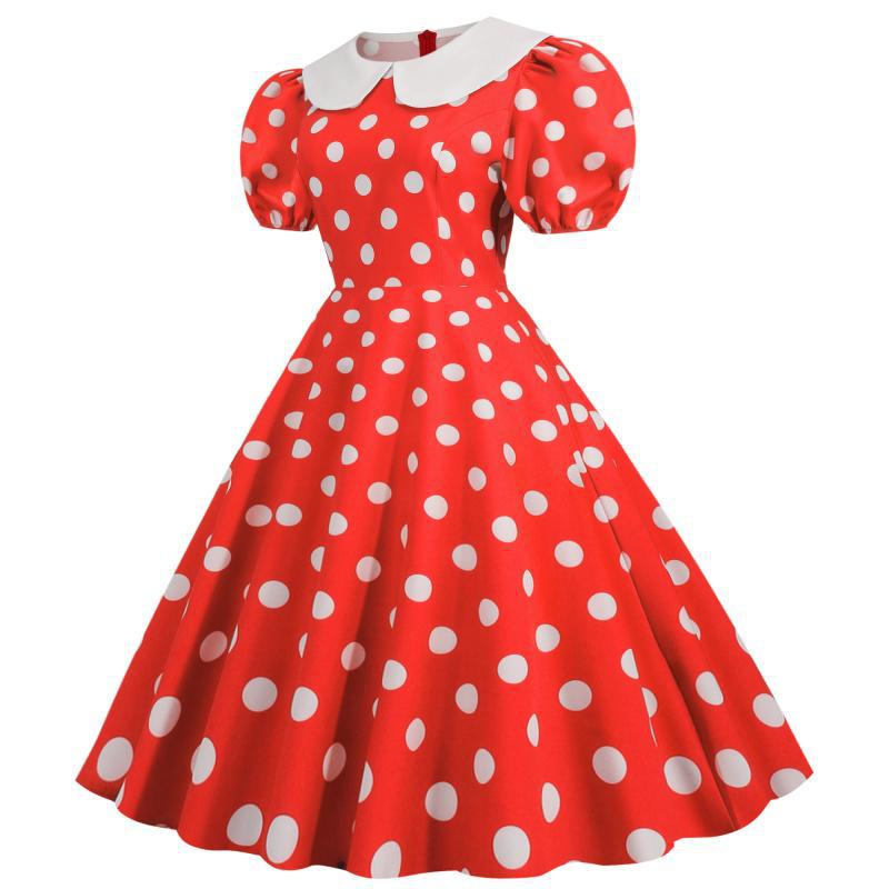 Vintage White Polka Dot Swing Dress with Large Lapel