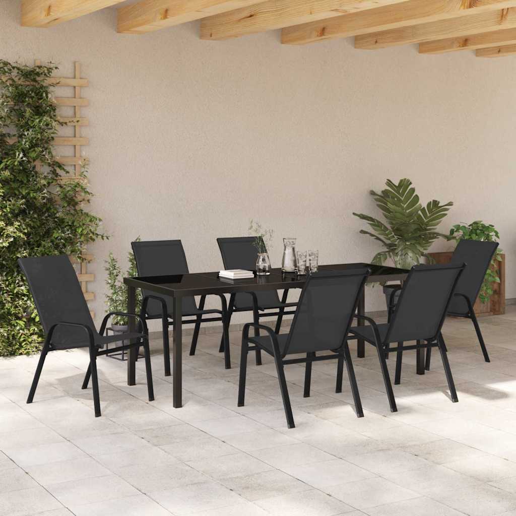 Garden Dining Set 7 pcs Black Powder Coated Steel