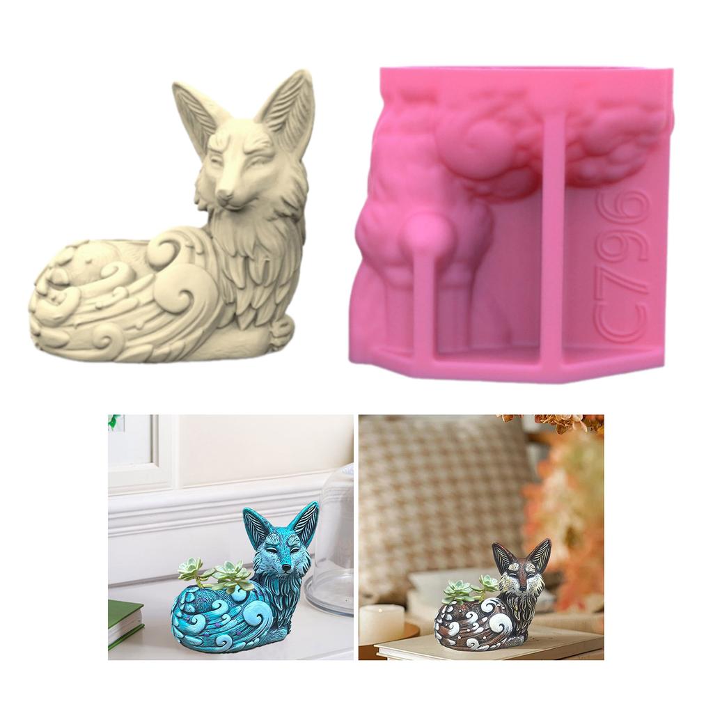 Flower Vase Molds Concrete Molds Fox Shape Succulent Planter Molds Silicone Texture Ornament Mould for Crafting