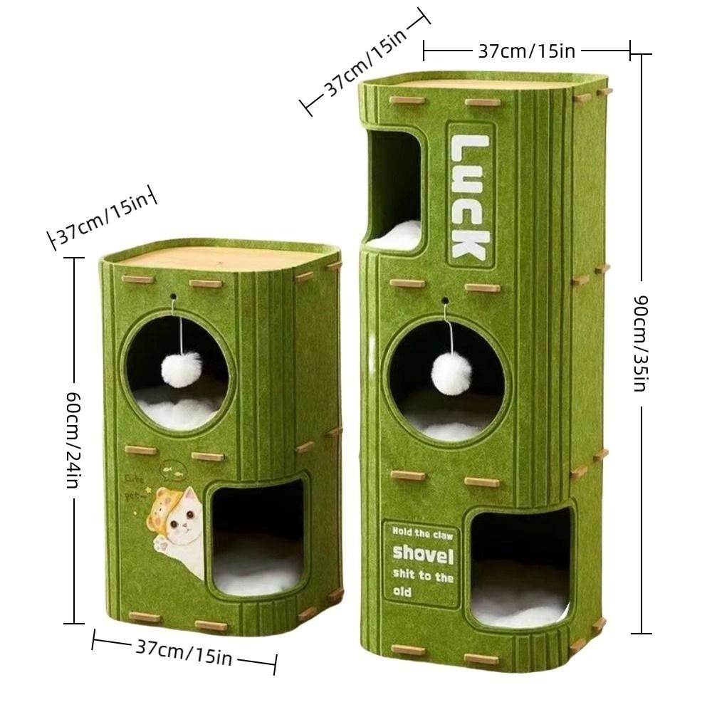 Japanese Style 2 Floors/3 Floors Cat House All-in-one Cylindrical Cat Castle House Green Durable Cat Bed Pet House