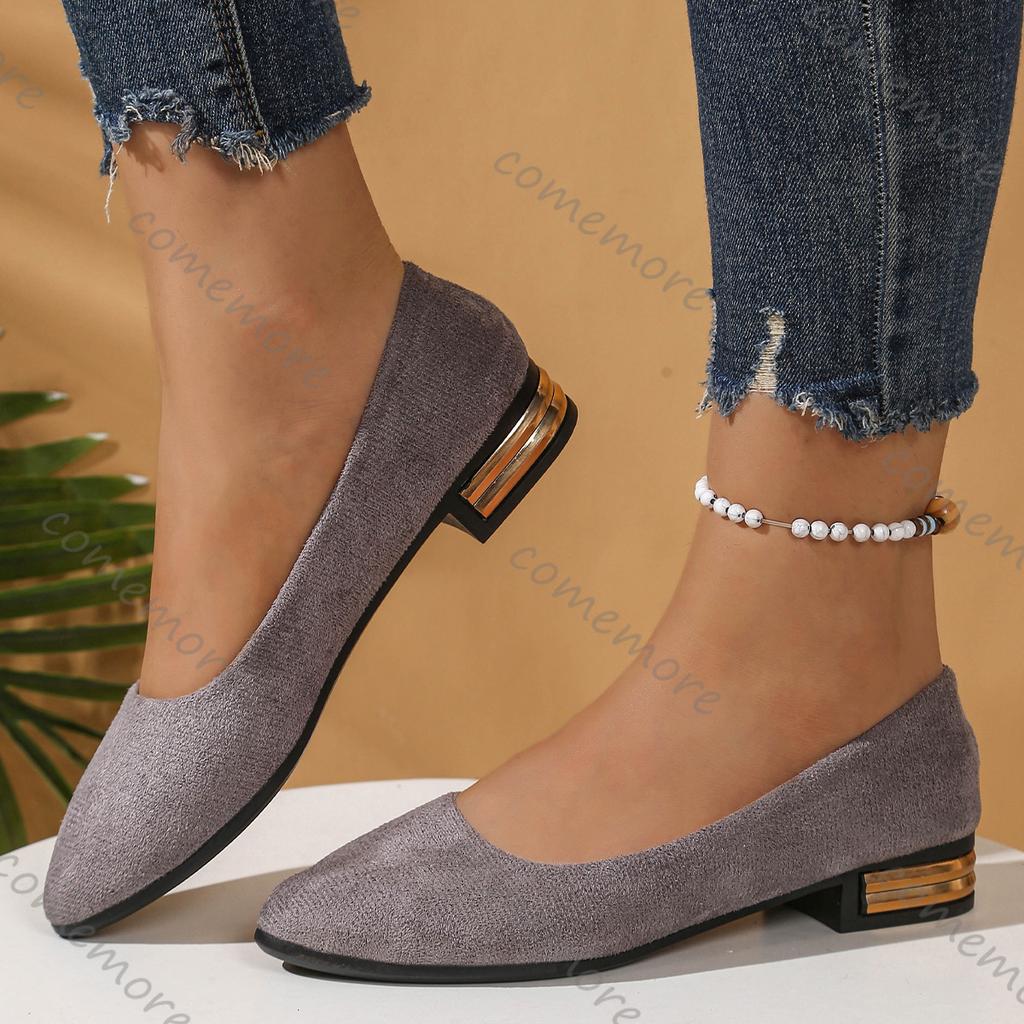 Fashion Comemore Single Shoes Women 2025 Spring Autumn New Suede Pointed Toe Low Heeled Pumps for Women Casual Solid Heels Women Shoes