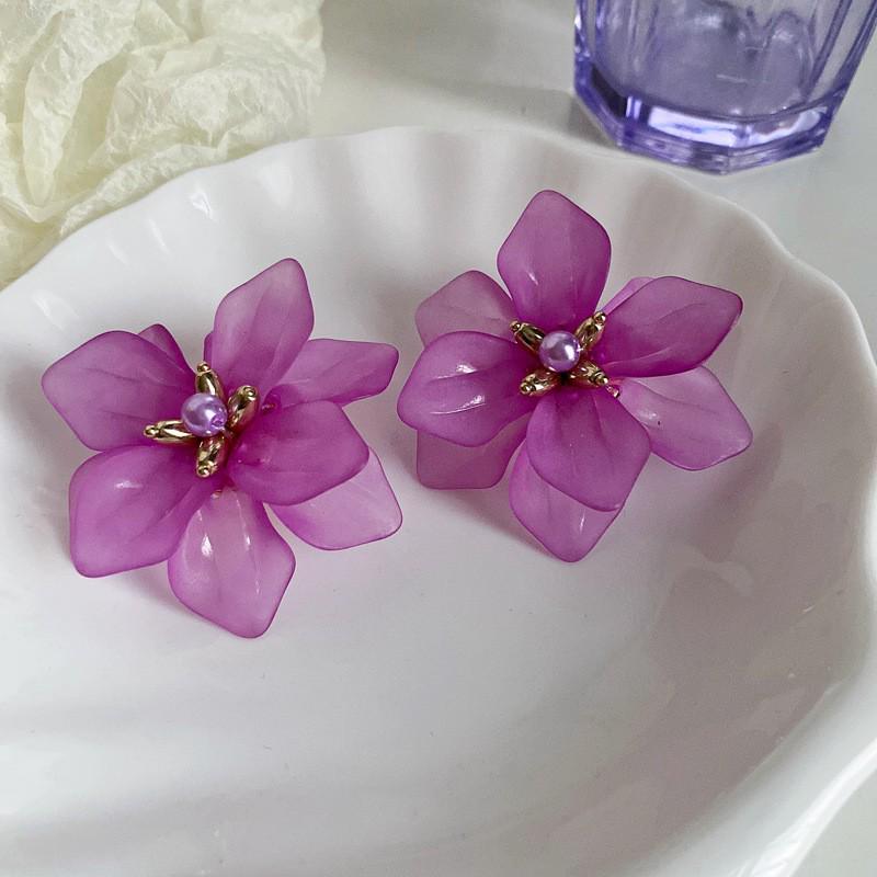 Retro Lila Blume Diamant Quastenohrringe - Silbernadelstecker für elegante Frauen