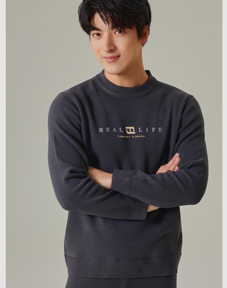 Men's Teen Fleece-Lined Thermal Set: Extra Thick Crew Neck Top & Trousers for Autumn/Winter Wear.