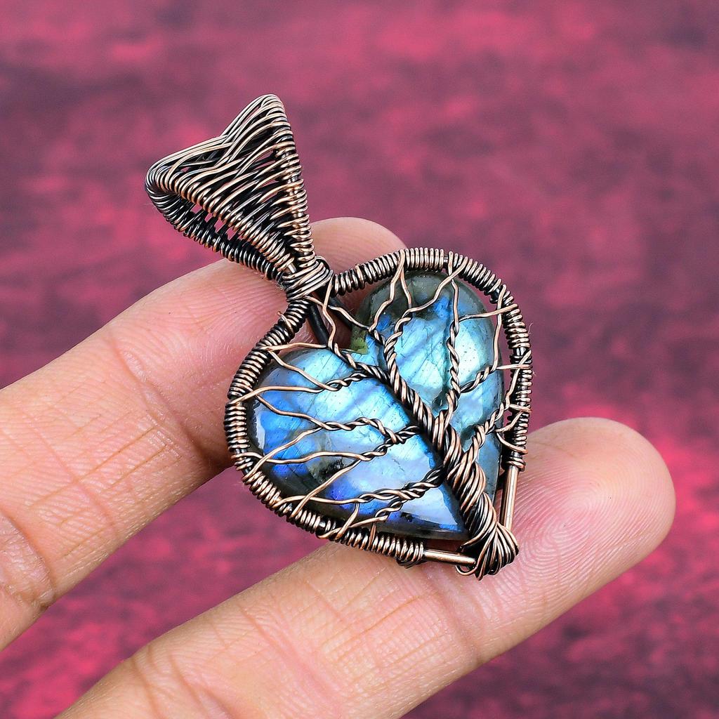 Tree Of Life Labradorite Gemstone Pendant Copper Wire Wrapped Handmade Pendant Designer Jewelry