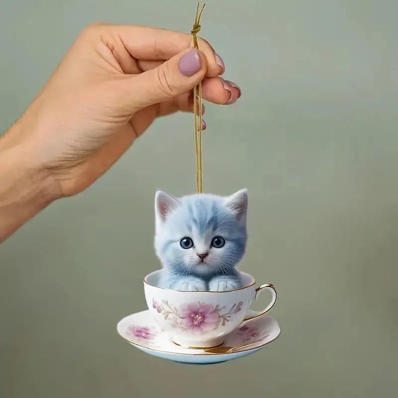 Adorable Acrylic Cat Hanging Pendant For Car Interior Decoration In Three Colors