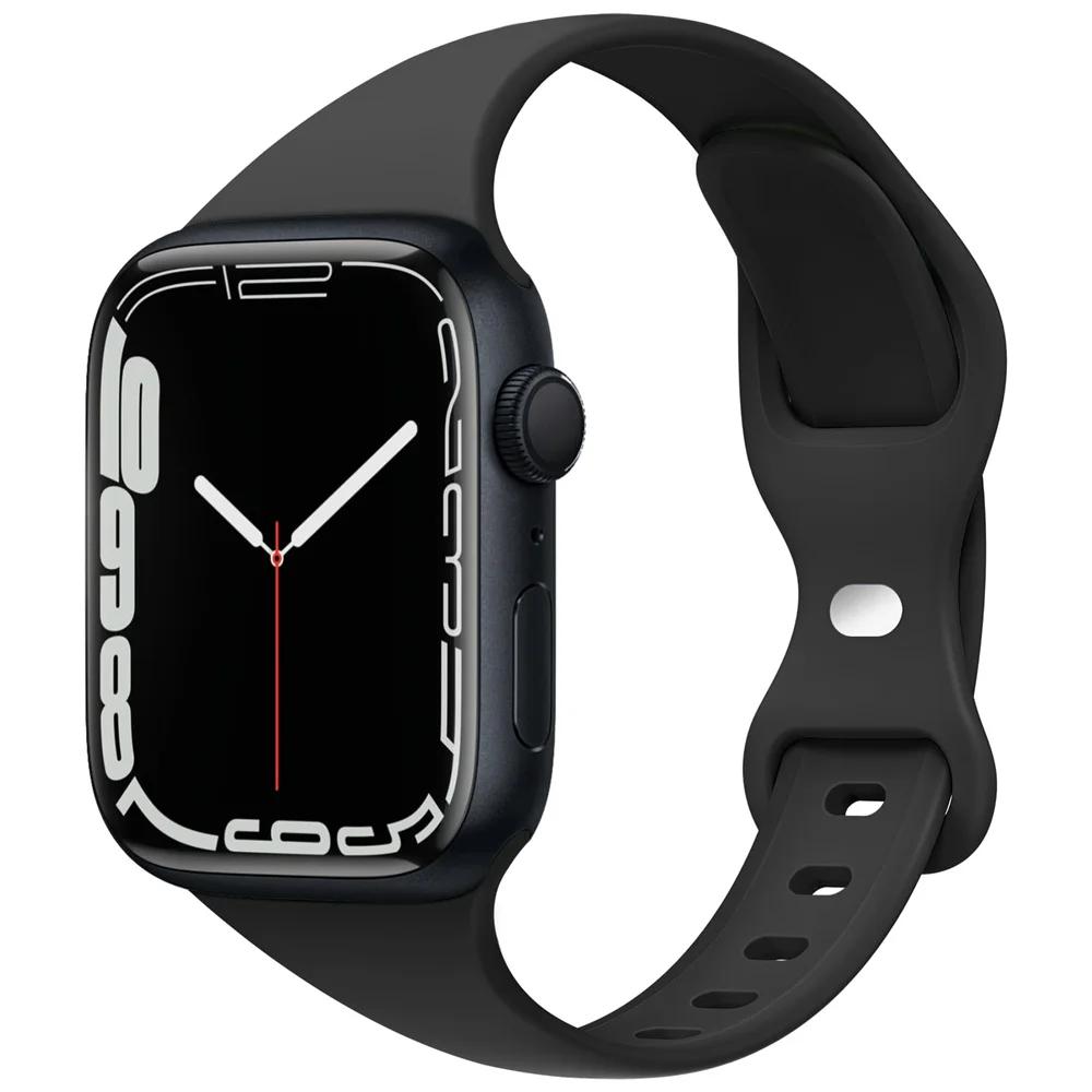 Slim Silicone Strap For Apple Watch Band 45mm 44mm 40mm 41mm 42-38mm sport bracelet iwatch series 8 7 se 3 4 5 6 9 ultra 2 49mm