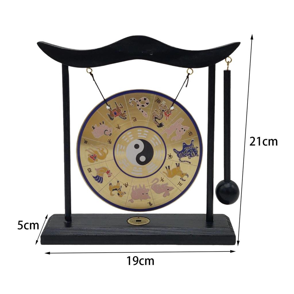 Gong Ornament Mini Wind Chimes Feng Shui Brass Gong Desktop Mini Chinese Gong with Stand for Tabletop Office Home Art Decor