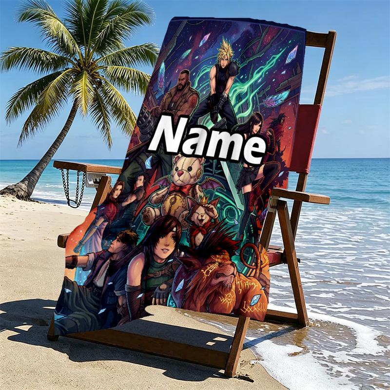 Custom Name Personalized Final Fantasy Print Beach Towel, for Trip Camping Beach Party Home Decor, Birthday Gift for Family & Friends