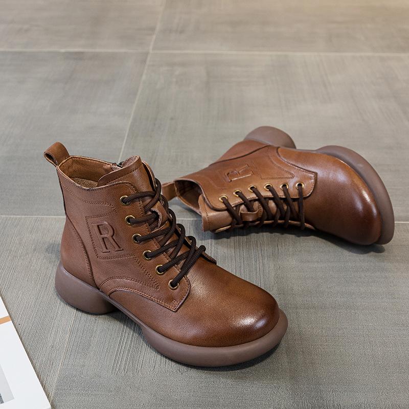 The first layer of cowhide Martin boots for women's 2025 autumn and winter new leather lace-up casual versatile short leather boots for women