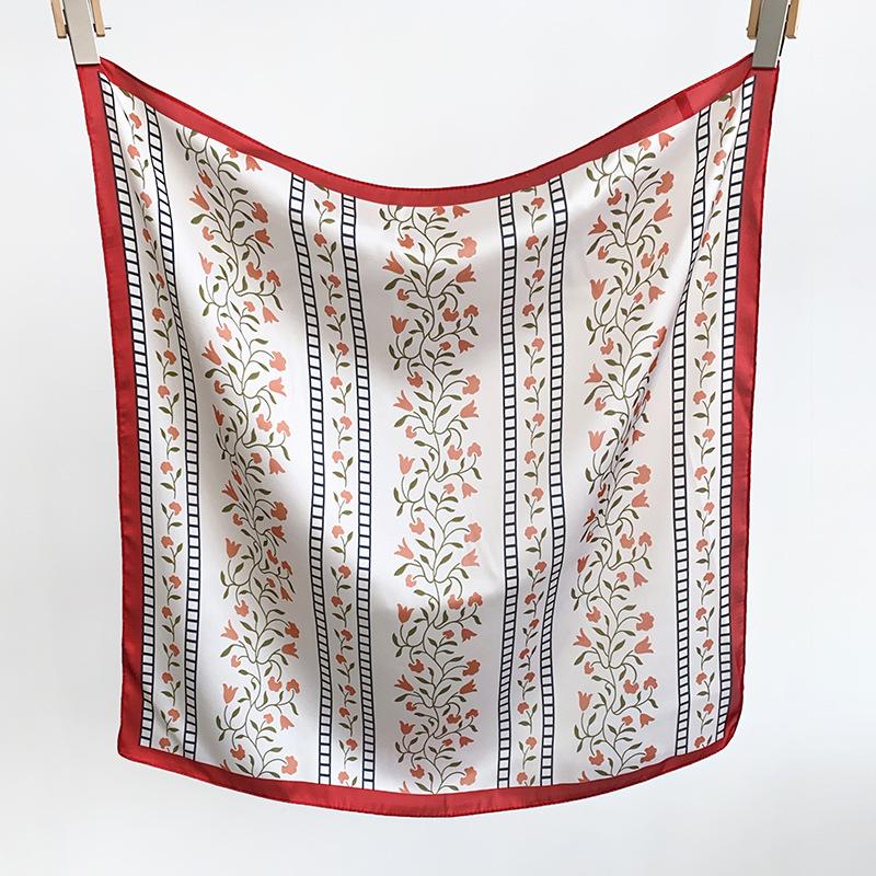 Korean Version of Literary and Artistic Floral Small Fresh Silk Scarf Square Scarf Women's Neck Spring and Summer New Neck Protection Versatile