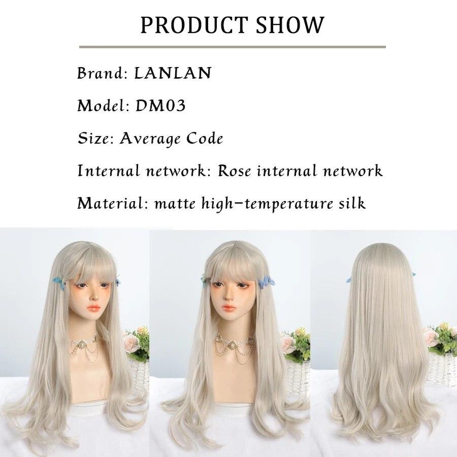 Platinum Blonde Long Natural Wavy Synthetic Hair Wigs with Bangs Cosplay Party Halloween Wig for Women Heat Resistant