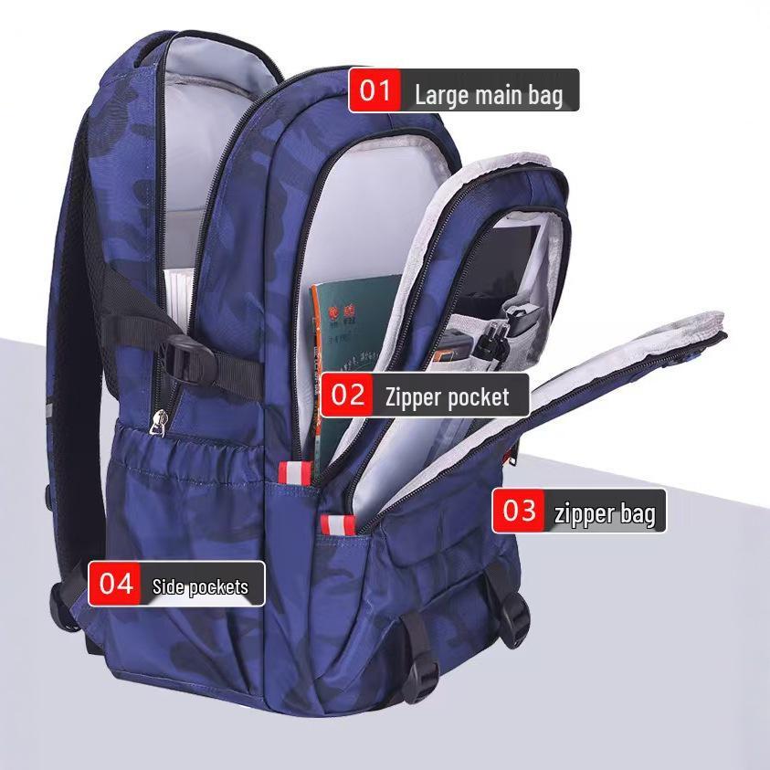 Camouflage Schoolbag: Ergonomic Backpack with Multi-Compartments for Students and Adults