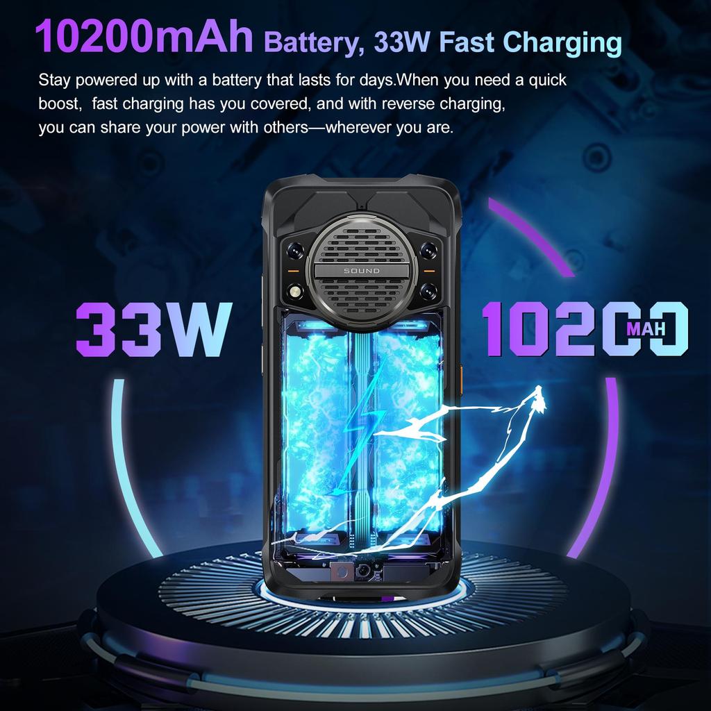 CUBOT Kingkong Power 3 Smartphone - 16GB+256GB, 6.72'' FHD+ 120Hz Smartphone, 123dB Speaker, 10200mAh (33W) Phone 100MP, Face ID/IP68/Dual SIM/NFC/OTG