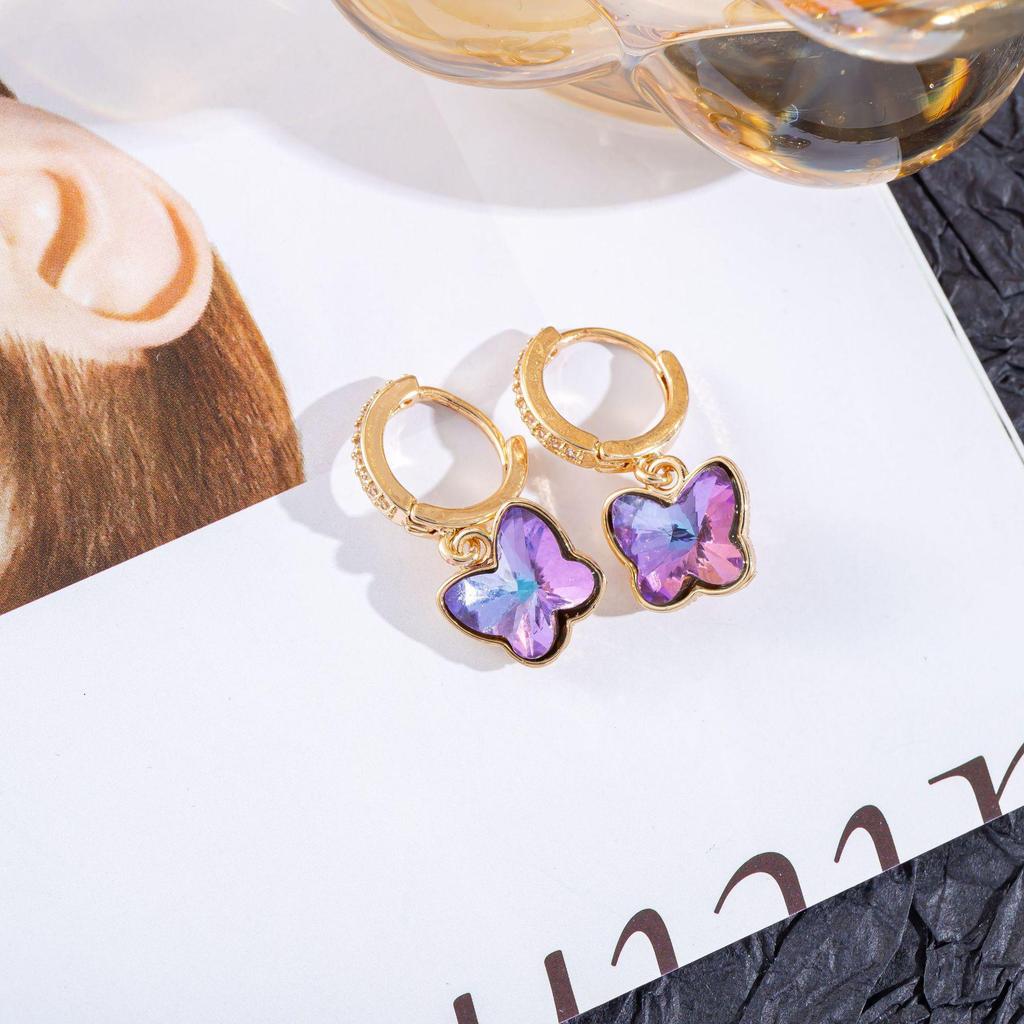 Elegant Tourmaline Cubic Zirconia Butterfly Earrings - Light Luxury Studs for Ladies