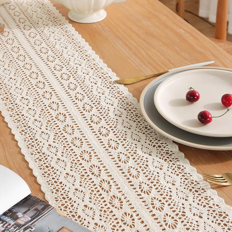 American Table Flag Tablecloth Strip Tablecloth Coffee Table Towel Tea Party Cotton and Linen Literary Table Flag Lace Retro