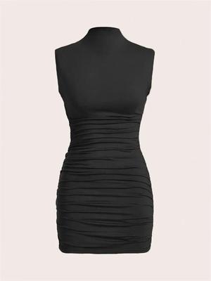 Dresses Phumee  Mock Neck Sleeveless Slim Fit  Pleated   A2392
