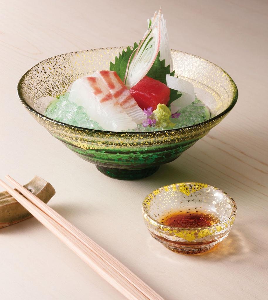 Toyo Sasaki Glass Gold Leaf Set of Green Lacquer Made in Medium Matcha Tea Glass Bowls, 12, Finish, Japan, Bowls, Bowls, Dishes, Bowls, Bowls, Plates,