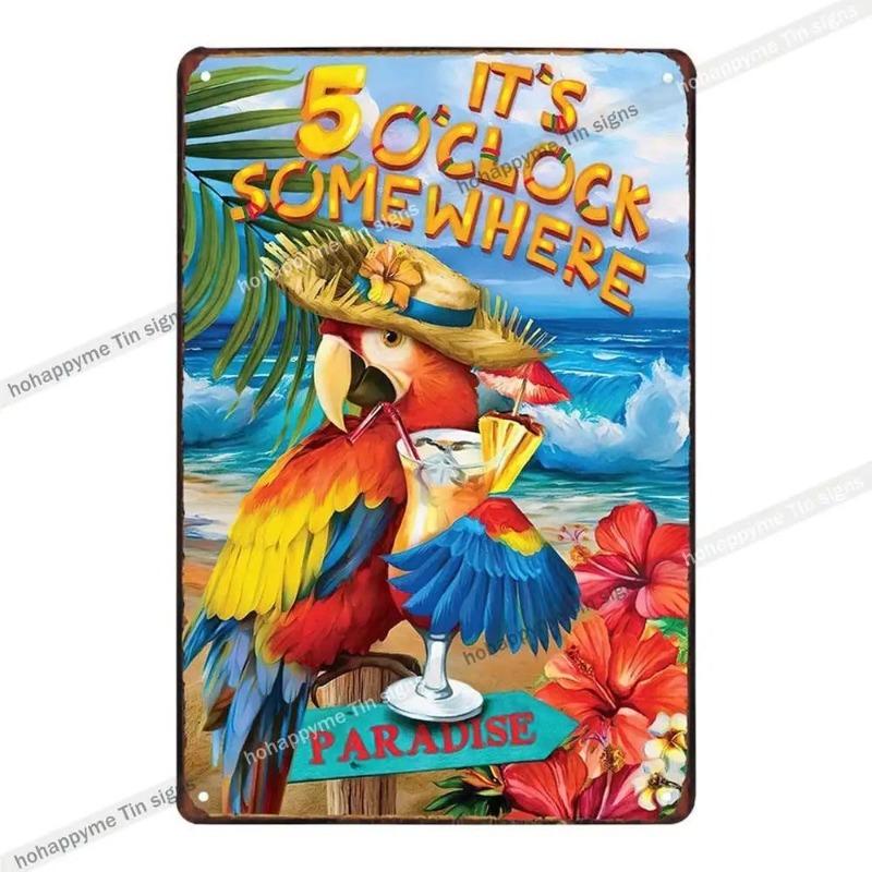 5 O'Clock Vintage Tin Sign, Retro Metal Wall Decor