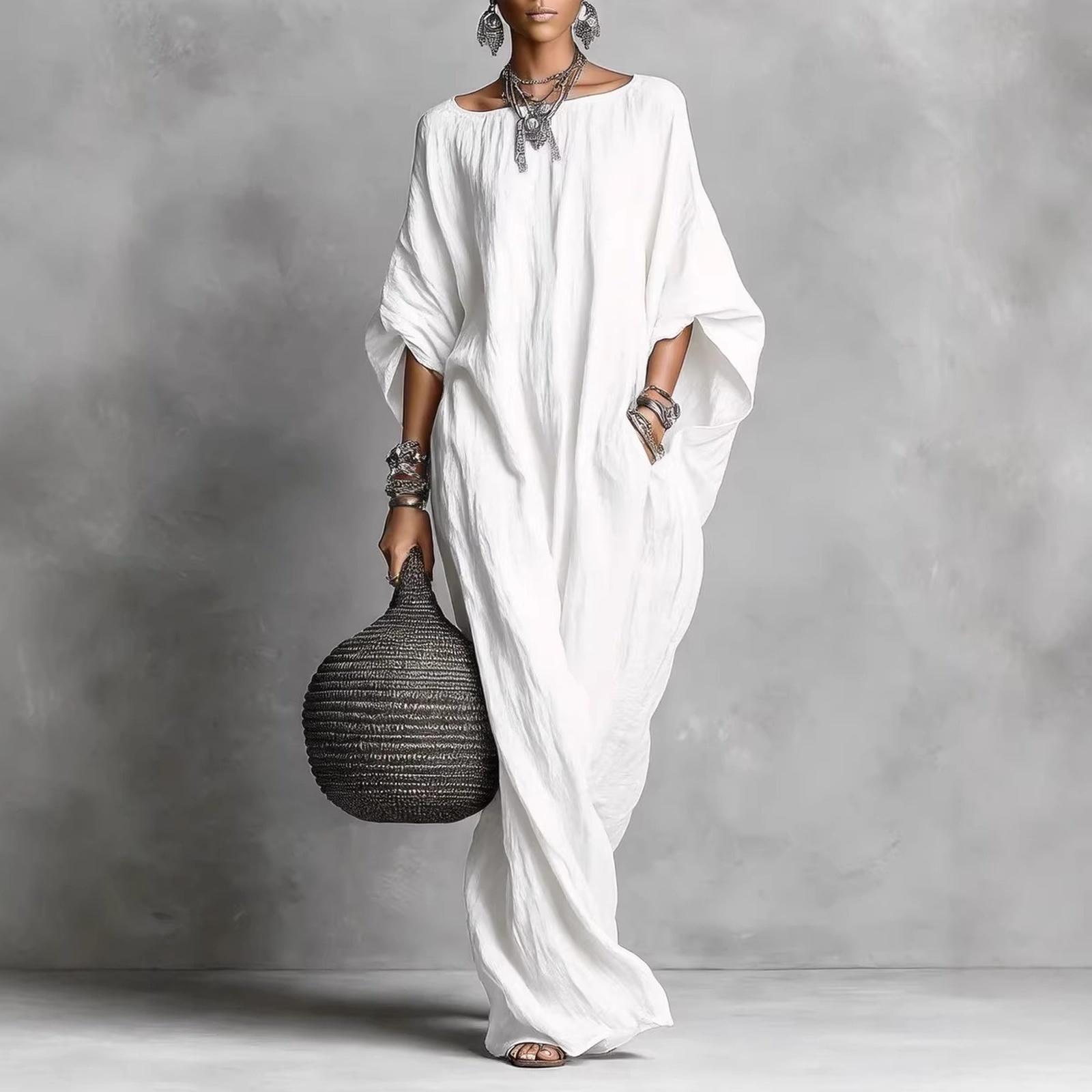 

Ladies Casual And Fashionable Retro Long Dress M білий