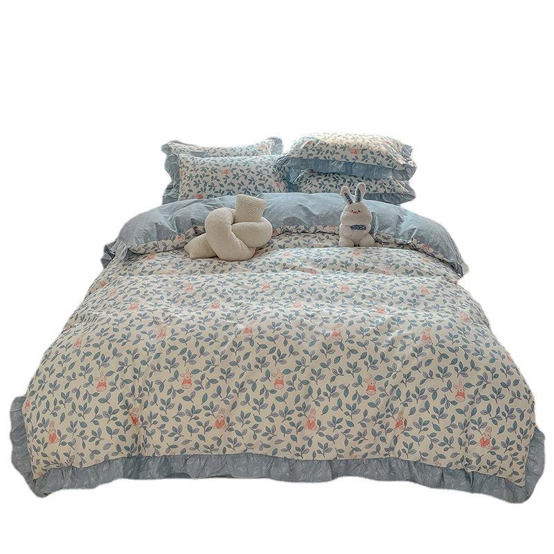 Księżniczka styl kwiatowy czysta bawełna mały świeży czteroczęściowy zestaw koronkowy prześcieradło poszwa na kołdrę prześcieradło z gumką łóżko trzyczęściowa poszwa na kołdrę