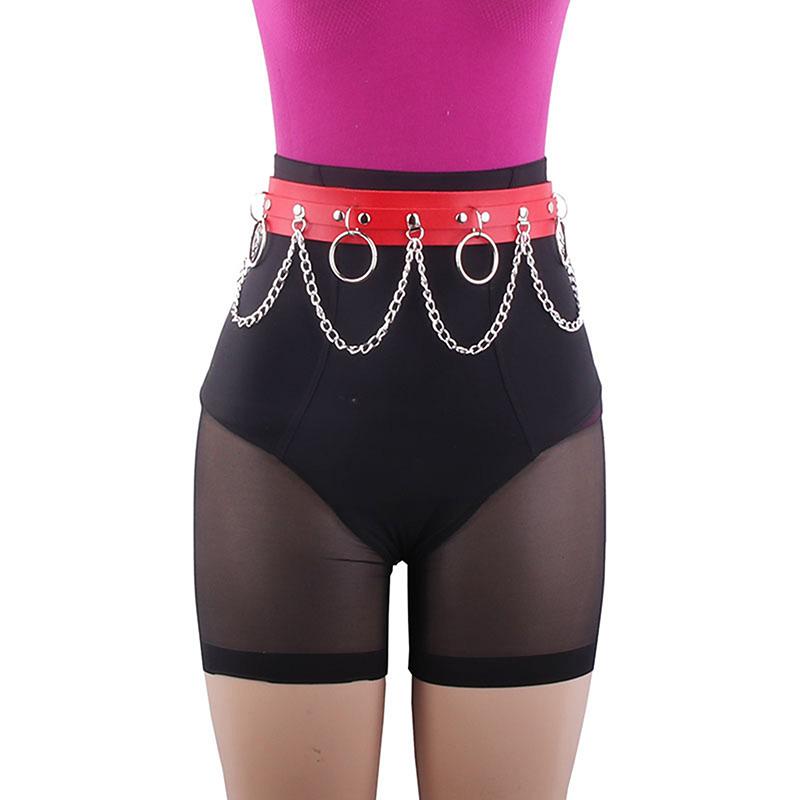 Sexy Women Gothic Hiphop Belt with Chain Harajuku Punk Style Jk Waist Adjustable Disco Dancing Pu Dress Jeans Waist Chain