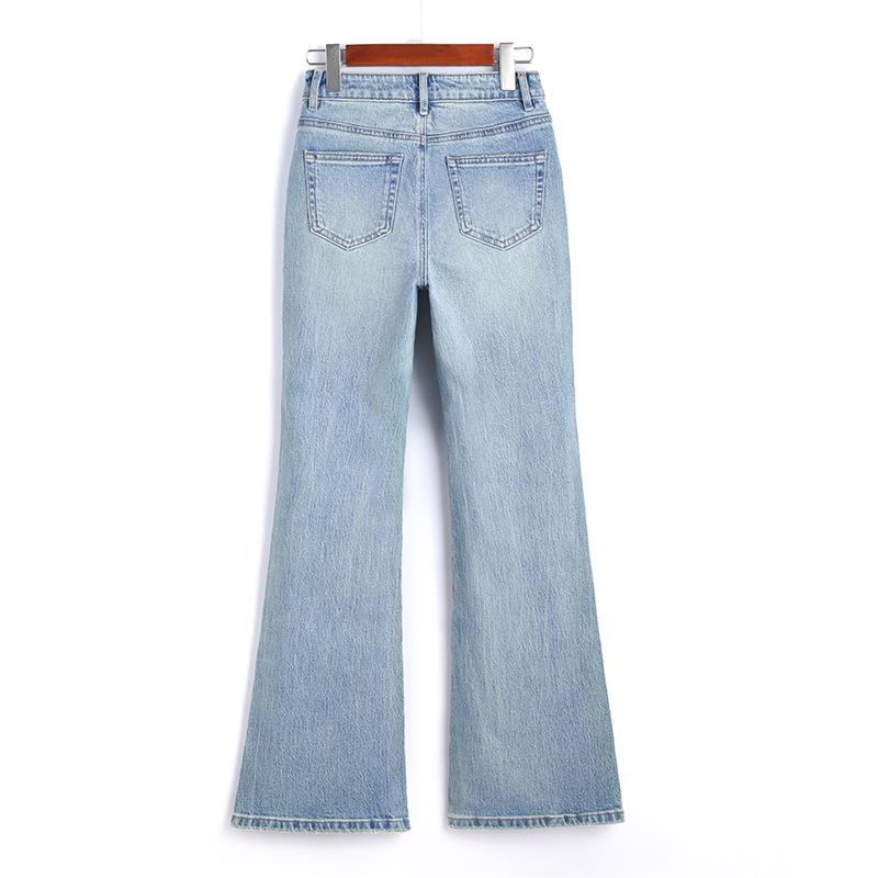 Women's High Rise Flare Jeans Medium Stretch Tencel Denim Bell Bottom Pants Korean Casual Long Jeans Spring Daily Wear
