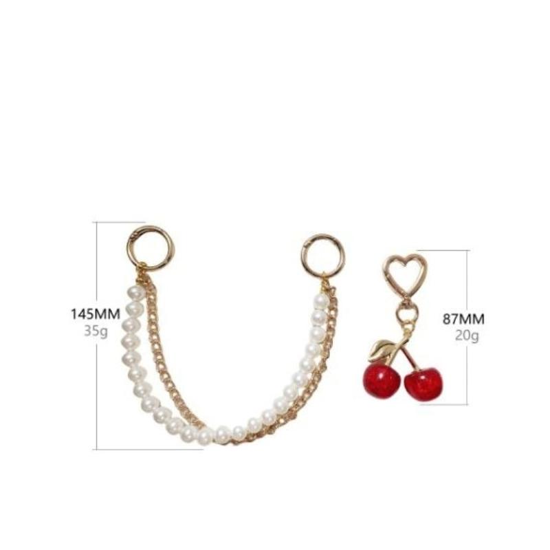 1/2Pcs  Pearl Cherry Lace Keychain Chain Bag Charm Braided Rope Fashionable Keychains For Backpack Pendant Accessories
