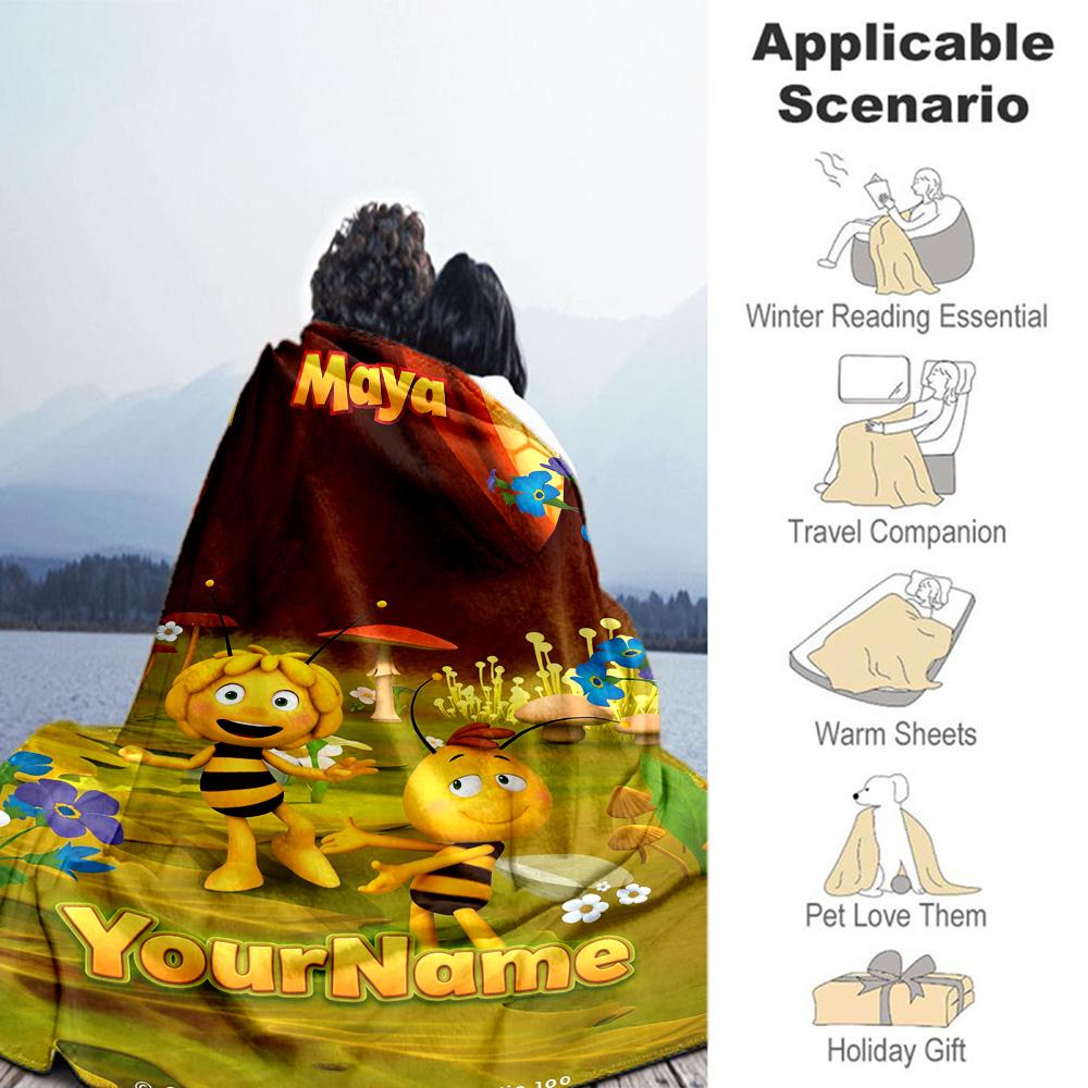 Biene Maja Personalized Text Blanket Cozy Personalized Blanket Durable Comfort Versatile for Bedding Bed Home Decor Livingroom All-Season Use