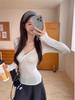 Women's V-neck Twisted Pleated Drop Shoulder Long Sleeve Spring Slimming T-shirt
