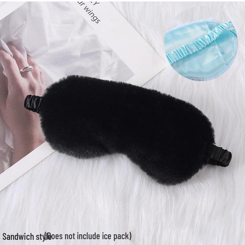 

Маска для сна из кроличьего меха блэкаут - Мягкая, дышащая, приятная к коже, плюшевый искусственный шелк для защиты глаз осенью/зимой.