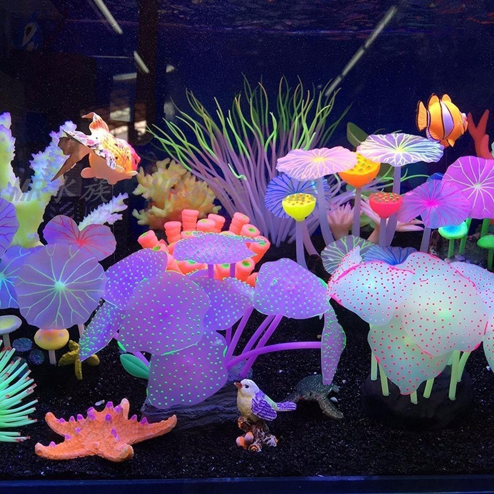 

Fluorescent Durable Aquarium Water Grass Simulation Mushroom Artificial Plants Fish Tank Ornament C