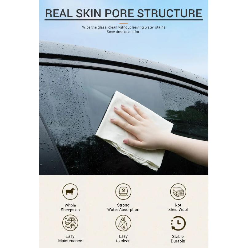 Natural Chamois Car Care Cleaning Cloth Genuine Sheepskin Wash Rag Suede Ultra Absorbent Quick Dry Towels for Car Wash Accessori