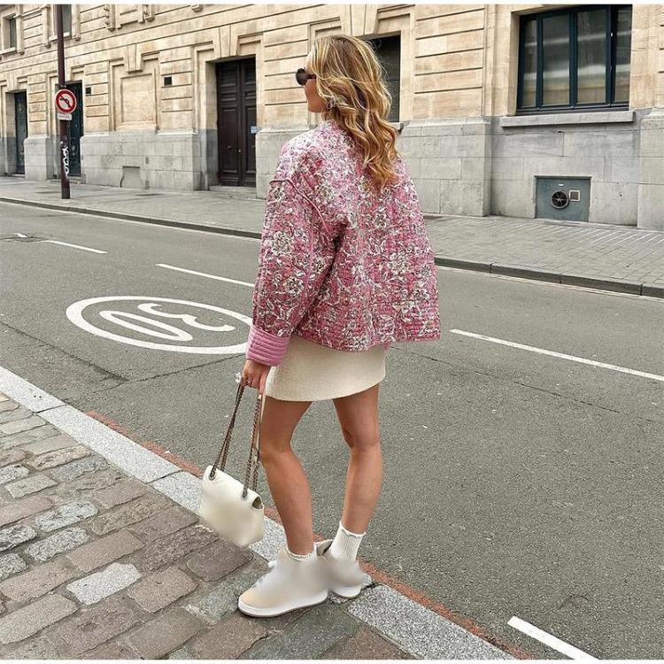 Fall Winter Fashion Female Casual Outerwear Vintage Korean Long Sleeve Jacket Floral Print Thickened Cotton Coat Quilted Stand Collar Loose