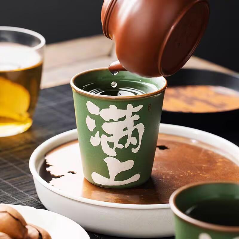 Green Ru Kiln Handwritten ******Lver Teacup Master Cup Personal Special Large Capacity Coke Cup Chinese High-End Kung Fu Tea Cup