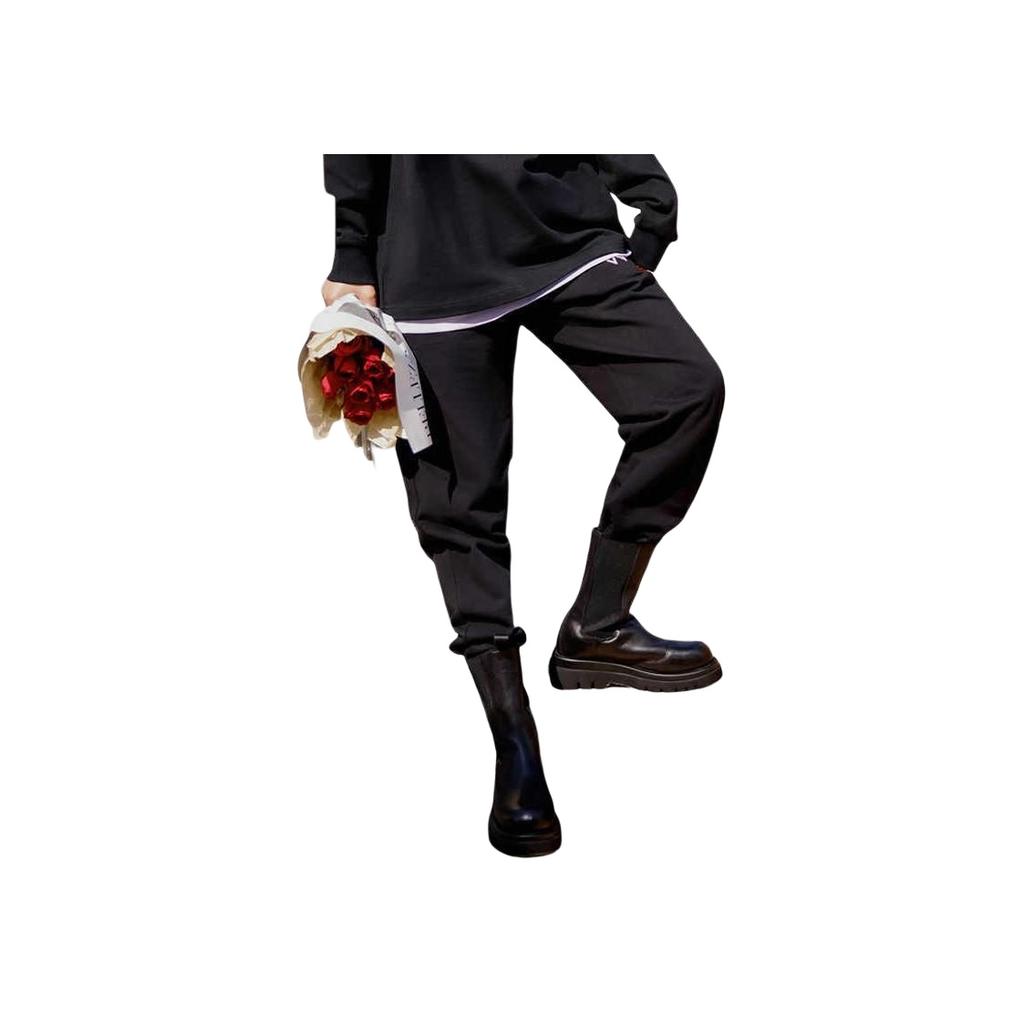 New Era Solid Color Fleece Cuffed Casual Pants Unisex Bottoms Black 13038778