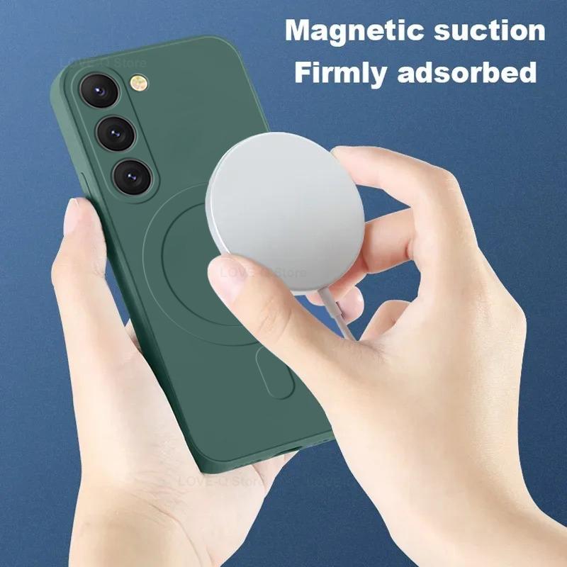 For Luxury Liquid Silicone Magnetic Case For Samsung Galaxy S24 S 24 S23 Ultra Plus S24Ultra For Magsafe Cases Wireless Charge Cover