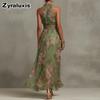 Spring New Women's Dresses Imported Floral Print Maxi Dress with V-Neck Sleeveless