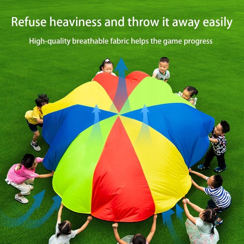 Parachute de jeu arc-en-ciel de 4 mètres pour enfants, Jouet d'activité de groupe en plein air, Jeu de parachute pour préscolaires, Fêtes, Cours de gymnastique, Matériau en nylon