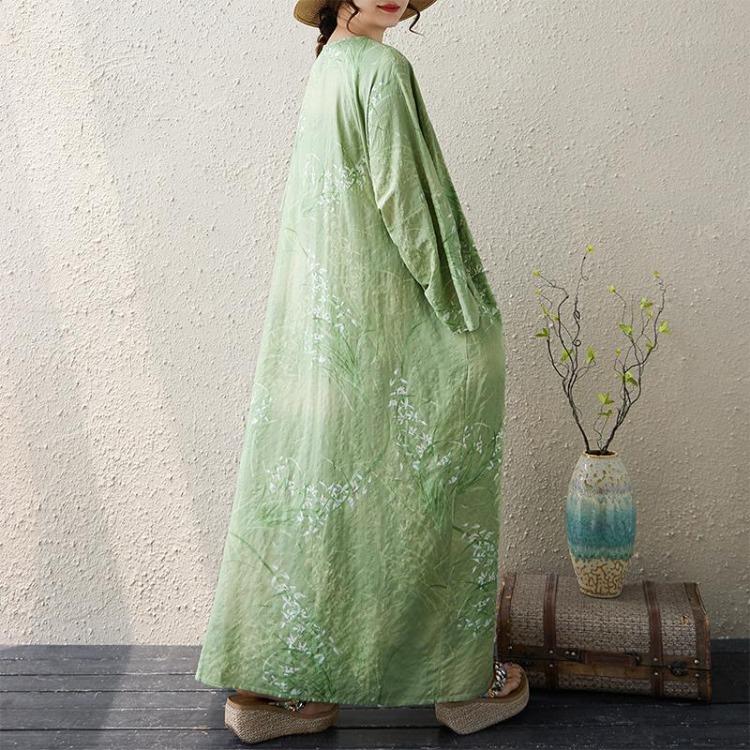 Spring Vintage Floral Print Plus Size Women Long Dress Loose Oversize Maxi Basic Long Sleeve Casual