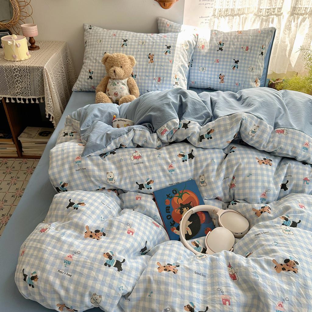 Class A Mother and Baby Grade Pure Washed Cotton Four-piece Set Ins Small Fresh Bed Sheet Quilt Cover Student Dormitory Style Bedding Set