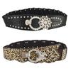 Meier Best Selling Rhinestone Belt Leopard Print Belt Wide Brim Easiest for Matchdress Essential