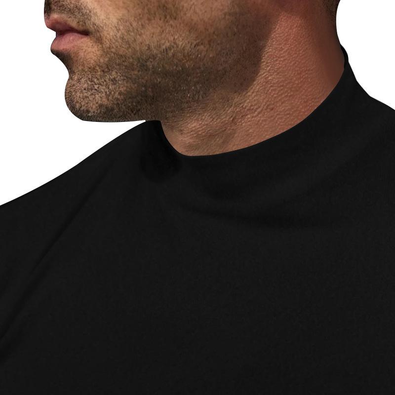 Men's Autumn/Winter Solid-Colour Long-Sleeved T-Shirt in Wool Blend Men's Base Layer Top with Close-Fitting Semi-Round Neck